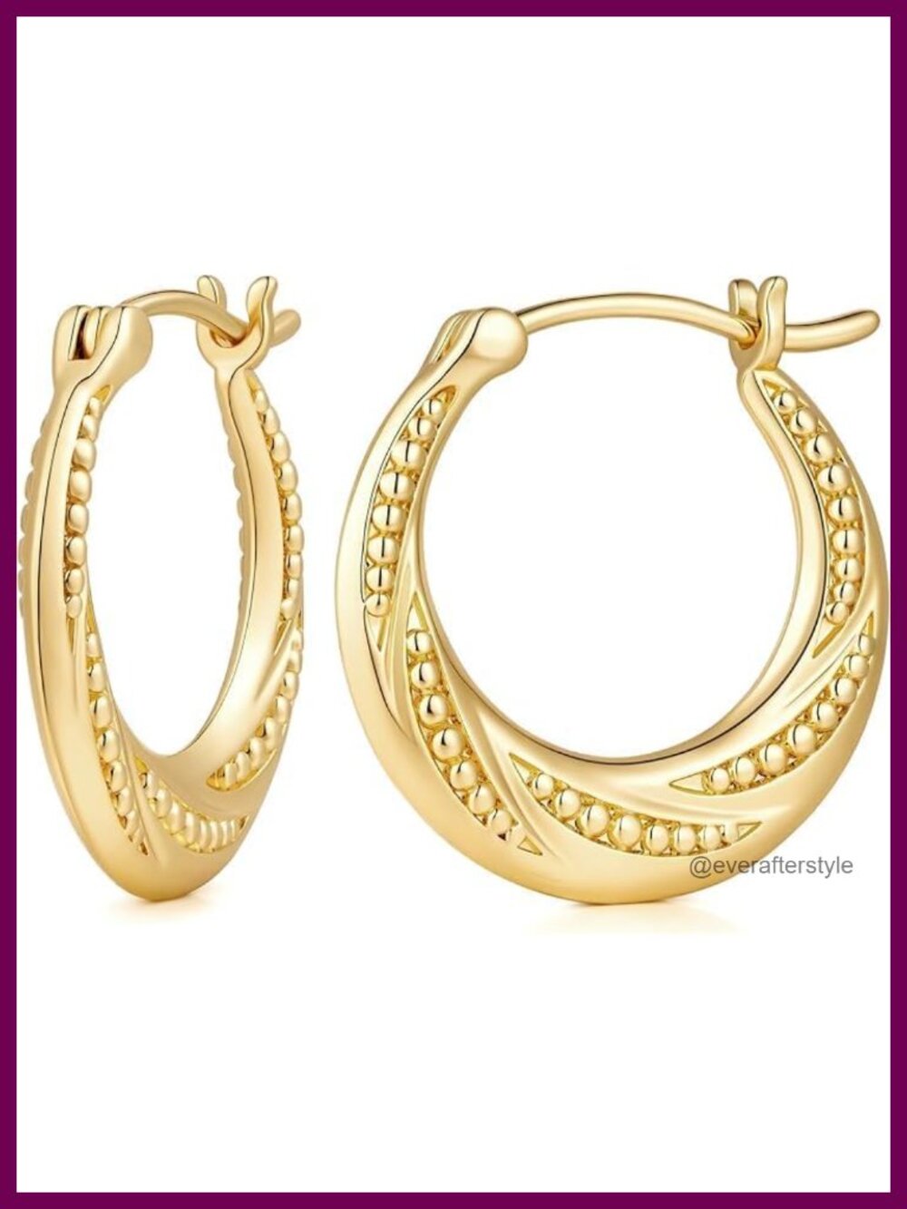14k Gold Plated Textured Bead Hoop Earrings for Women